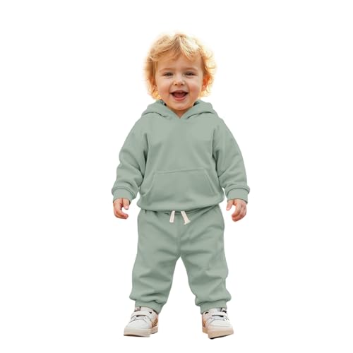 BOUTIKOME Baby Kleidung Jungen Mädchen Outfits Neugeborene Babykleidung Kapuzenpullover und Hose Zweiteiler Set mit Kapuze Warme Weicher Langarmshirt Einfarbig Kinder Hoodie(Hellgrün,18-24Monate) von BOUTIKOME