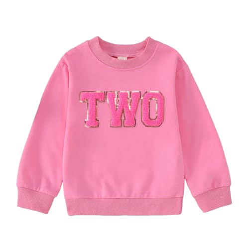 BOUTIKOME Baby Mädchen Geburtstag Sweatshirt Schwester Kinder Outfits Buchstaben Stickerei Pullover 2-9 Jahre Geburtstagparty Kostüm Autumn Langarm Babykleidung Rundhals Langarmshirt(Rosa,2 Jahre) von BOUTIKOME