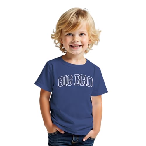 Big Brother Shirt Jungen Drucker T-Shirt Kinderkleidung mit “Big BRO” Motiv Großer Bruder Shirts Baby Ankündigung T-Shirts Sommer Kurzarm Top Geschwister Matching Outfit(Blau,5-6Jahre) von BOUTIKOME