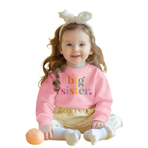 Big Sister Pullover Große Schwester Sweatshirt Baby Mädchen Outfits Geschwister Kleidung Neugeborenen Pulli Schwesterchen Autumns Winter Sweater Kinder Rundhals Langarmshirt(Hellrosa,2-3Jahre) von BOUTIKOME