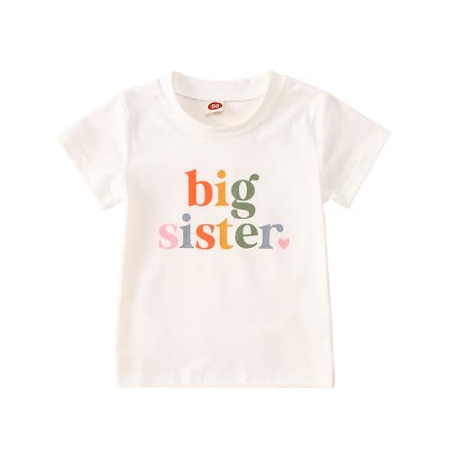 Big Sister T-Shirt Große Schwester Shirt Baby Ankündigung für Mädchen Outfits Sommer Kurzarm Tops Befördert zu Big Sister Tees Süßes Rundhals Tshirt Baumwolle Hemd(Weiß,18-24Monate) von BOUTIKOME