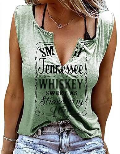 Damen Tank Top Sommer Smooth As Tennessee Whiskey Shirt Ärmellose Basic T Shirt Sexy V-Ausschnitt Weste Tunika Blusentop(M, Grün) von BOUTIKOME