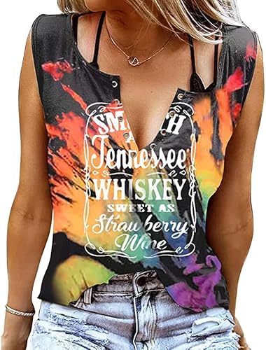 Damen Tank Top Sommer Smooth As Tennessee Whiskey Shirt Ärmellose Basic T Shirt Sexy V-Ausschnitt Weste Tunika Blusentop(S, Mehrfarbig) von BOUTIKOME