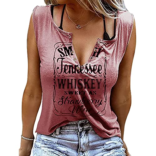 Damen Tank Top Sommer Smooth As Tennessee Whiskey Shirt Ärmellose Basic T Shirt Sexy V-Ausschnitt Weste Tunika Blusentop(XL, Rosa) von BOUTIKOME