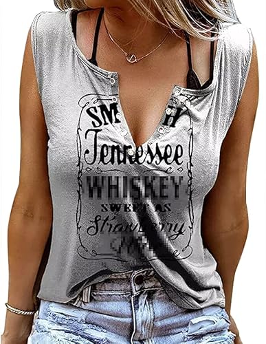 Damen Tank Top Sommer Smooth As Tennessee Whiskey Shirt Ärmellose Basic T Shirt Sexy V-Ausschnitt Weste Tunika Blusentop (2XL, Grau) von BOUTIKOME