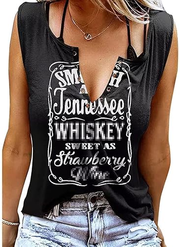 Damen Tank Top Sommer Smooth As Tennessee Whiskey Shirt Ärmellose Basic T Shirt Sexy V-Ausschnitt Weste Tunika Blusentop (2XL, Schwarz) von BOUTIKOME