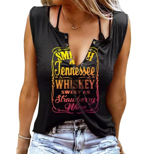 Damen Tank Top Sommer Smooth As Tennessee Whiskey Shirt Ärmellose Basic T Shirt Sexy V-Ausschnitt Weste Tunika Blusentop (2XL, Schwarz-2) von BOUTIKOME