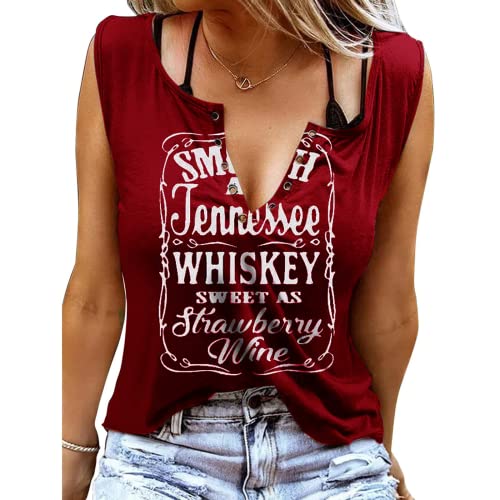 Damen Tank Top Sommer Smooth As Tennessee Whiskey Shirt Ärmellose Basic T Shirt Sexy V-Ausschnitt Weste Tunika Blusentop (XL, Weinrot) von BOUTIKOME