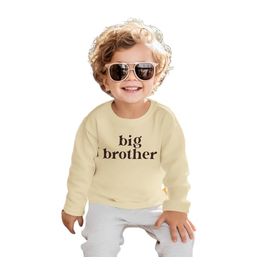Großer Bruder Sweatshirt Big Brother Baby Pullover Jungen Kinder Kleidung Neugeborenen Outfit Rundhals Langarm Oberteile Autumn Winter Pulli Geschwister Matching Babykleidung(Apricot,2-3Jahre) von BOUTIKOME