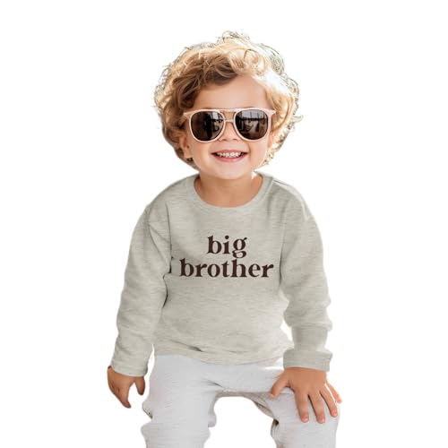 Großer Bruder Sweatshirt Big Brother Baby Pullover Jungen Kinder Kleidung Neugeborenen Outfit Rundhals Langarm Oberteile Autumn Winter Pulli Geschwister Matching Babykleidung(Blumengrau,4-5Jahre) von BOUTIKOME