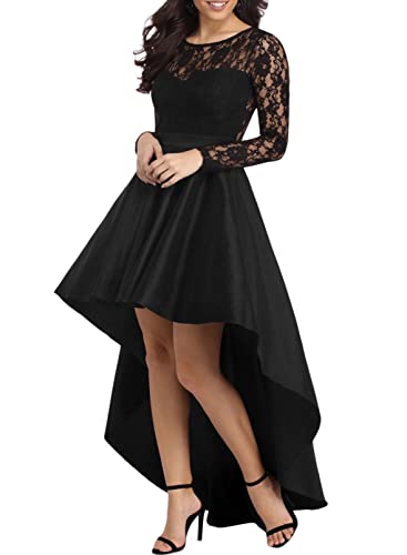 BOUTIKS Damen Blumen Spitze Hi Low Cocktail Party Kleid Swing Abschlussball Abendkleider, Schwarz, L von BOUTIKS