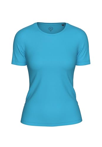 BOVIVA 10100 Damen Basic Rundhals (Round-Neck) Kurzarm T-Shirt/Jersey Tshirt Oberteile, Basics und Shirts aus Baumwolle einfarbig für den Sommer Venus Azure,38 von BOVIVA