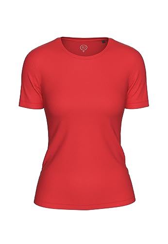 BOVIVA 10100 Damen Basic Rundhals (Round-Neck) Kurzarm T-Shirt/Jersey Tshirt Oberteile, Basics und Shirts aus Baumwolle einfarbig für den Sommer Venus Bright red,40 von BOVIVA