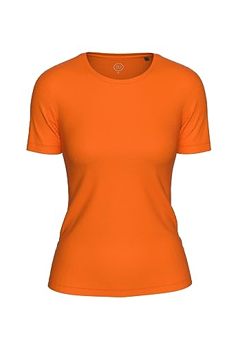 BOVIVA 10100 Damen Basic Rundhals (Round-Neck) Kurzarm T-Shirt/Jersey Tshirt Oberteile, Basics und Shirts aus Baumwolle einfarbig für den Sommer Venus Mandarine,38 von BOVIVA