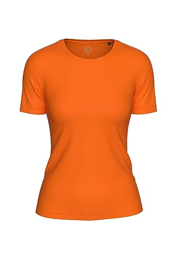 BOVIVA 10100 Damen Basic Rundhals (Round-Neck) Kurzarm T-Shirt/Jersey Tshirt Oberteile, Basics und Shirts aus Baumwolle einfarbig für den Sommer Venus Mandarine,40 von BOVIVA