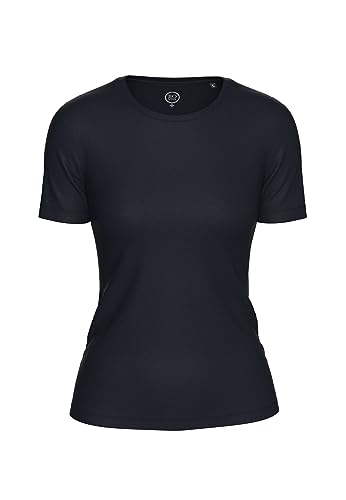 BOVIVA 10100 Damen Basic Rundhals (Round-Neck) Kurzarm T-Shirt/Jersey Tshirt Oberteile, Basics und Shirts aus Baumwolle einfarbig für den Sommer Venus Marine Classic,34 von BOVIVA