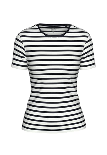 BOVIVA 10100 Damen Basic Rundhals (Round-Neck) Kurzarm T-Shirt/Jersey Tshirt Oberteile, Basics und Shirts aus Baumwolle einfarbig für den Sommer Venus White/Marine Stripes,40 von BOVIVA