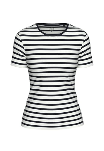 BOVIVA 10100 Damen Basic Rundhals (Round-Neck) Kurzarm T-Shirt/Jersey Tshirt Oberteile, Basics und Shirts aus Baumwolle einfarbig für den Sommer Venus White/Marine Stripes,42 von BOVIVA