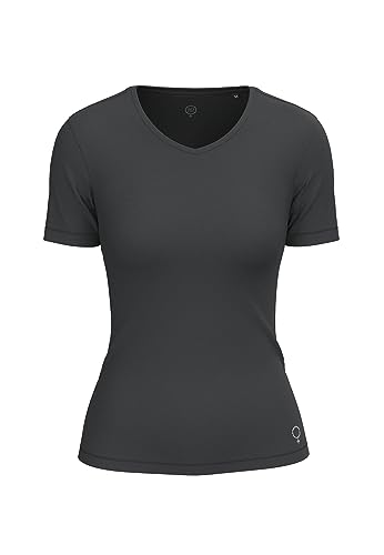 BOVIVA 20100 Damen Basic V-Ausschnitt V Ausschnitt Neck Kurzarm T-Shirt/Jersey Tshirt Oberteile, Basics und Shirts aus Baumwolle einfarbig für den Sommer Venus Black,36 von BOVIVA