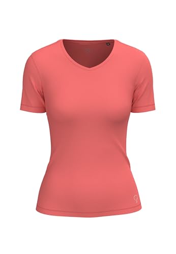 BOVIVA 20100 Damen Basic V-Ausschnitt V Ausschnitt Neck Kurzarm T-Shirt/Jersey Tshirt Oberteile, Basics und Shirts aus Baumwolle einfarbig für den Sommer Venus Peach,40 von BOVIVA