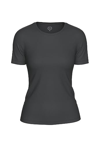 BOVIVA Silver Damen Basic Rundhals (Round-Neck) Kurzarm T-Shirt (Tshirt) /Jersey Oberteile, Basics und Shirts aus Baumwolle in Unifarben Sommer Silver Black,36 von BOVIVA