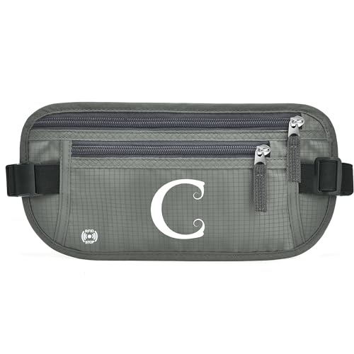 Gürteltasche mit Initialen für Damen und Herren, Hüfttasche für alle Smartphones, Laufgürtel für Reisen, Wandern, Radfahren, Wandern, Wandern, Grün (Army Green), C von BOVOGAVA