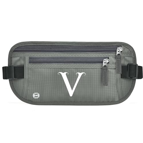 Gürteltasche mit Initialen für Damen und Herren, Hüfttasche für alle Smartphones, Laufgürtel für Reisen, Wandern, Radfahren, Wandern, Wandern, Grün (Army Green), V von BOVOGAVA