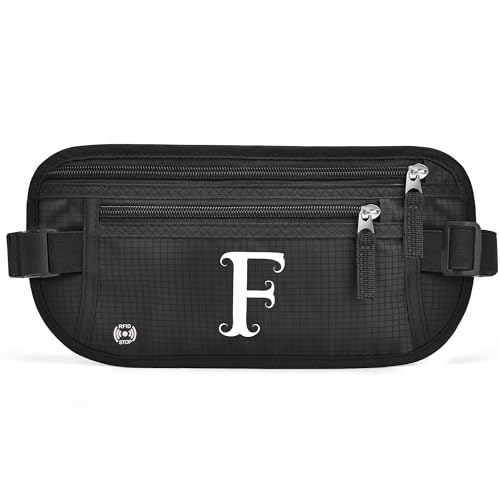 Gürteltasche mit Initialen für Damen und Herren, Hüfttasche für alle Smartphones, Laufgürtel für Reisen, Wandern, Radfahren, Wandern, Wandern, Schwarz, F von BOVOGAVA