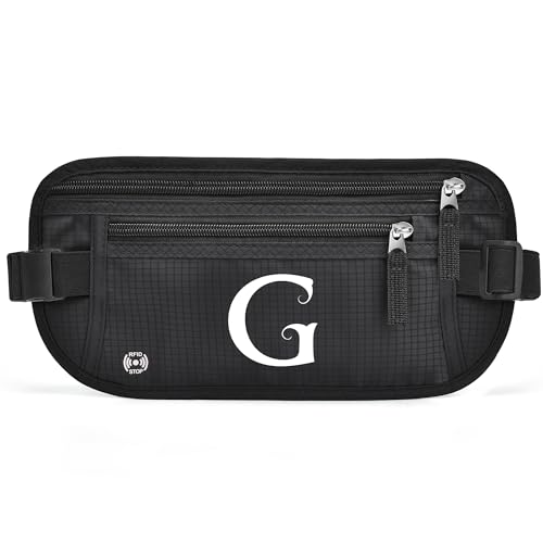 Gürteltasche mit Initialen für Damen und Herren, Hüfttasche für alle Smartphones, Laufgürtel für Reisen, Wandern, Radfahren, Wandern, Wandern, Schwarz, G von BOVOGAVA