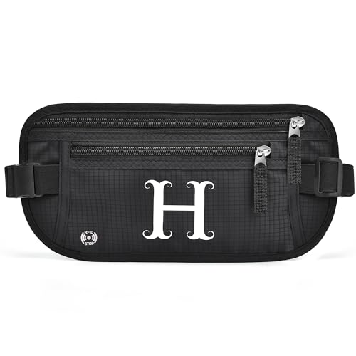 Gürteltasche mit Initialen für Damen und Herren, Hüfttasche für alle Smartphones, Laufgürtel für Reisen, Wandern, Radfahren, Wandern, Wandern, Schwarz, H von BOVOGAVA