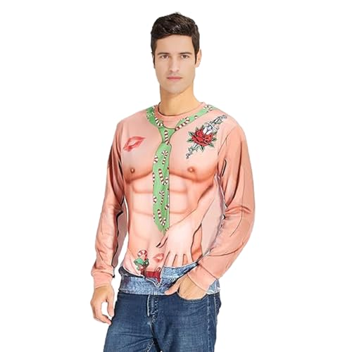 BOVOSHA Hässliche Weihnachtspullover Damen Für Herren 3D Lustig Weihnachts Sweatshirt Langarm Ugly Christmas Sweater (Braun, M) von BOVOSHA