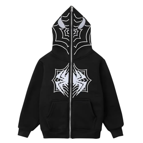 BOVOSHA Jungen Hoodies für Kinder Spinnennetz Reißverschluss Sweatshirt Langarm Pullover Top, Schwarz , 5-6 Years von BOVOSHA