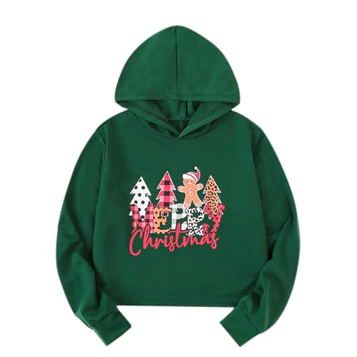 BOVOSHA Mädchen Weihnachten Sweatshirts Brief gedruckt Crop Top Kinder Weihnachtsbaum Hoodies Langarm Pullover Grün Kleidung (Grün, 9-10T) von BOVOSHA