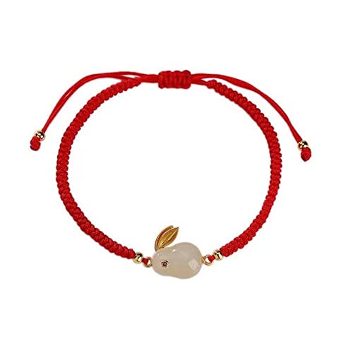 BOWTONG Feng Shui Armband mit roter Schnur, Jade-Kaninchen, handgefertigt, verstellbar, Schmuckgeschenk, Glücksarmband für Damen und Herren von BOWTONG