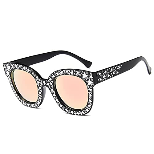 BOWTONG Retro Oversize Mosaik Stern Sonnenbrille Frauen 2022 Niedlich Sexy Modell Catwalk Stil Sonnenbrille Damen Mode Dekoration Brillen UV, schwarz/pink, Einheitsgröße von BOWTONG