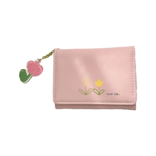 BOWTONG Schlanke Geldbörse für Damen, Tulpen-Karten-Geldbörse, RIFD Pocket Kreditkarte mit Schlüsselanhänger, Fash Pocket Geldbörse, Ledergeldbörse, rose, Größe von BOWTONG