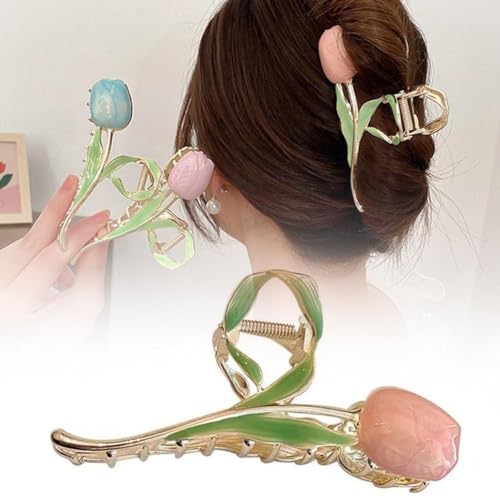 Elegante Tulpenblumen-Haarspange, schöne Tulpenblume, Metall-Clip, Haarschmuck, Mädchen, Haarnadel, modisch, lange Haarspange für Damen von BOWTONG