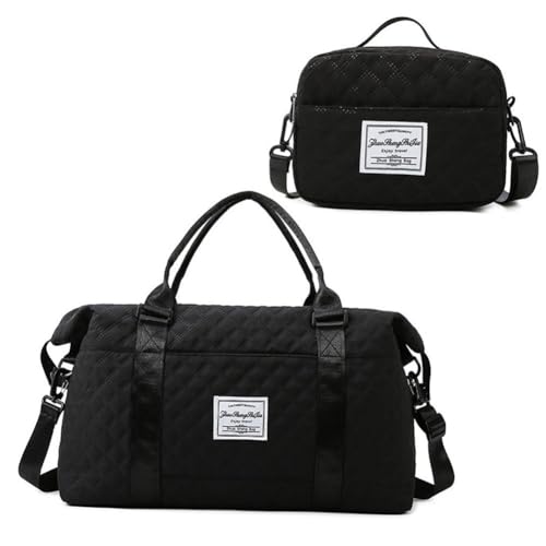 Reisetasche, Sporttasche, Turnbeutel mit Kulturbeutel, Handgepäck, Übernachtungstasche, Wochenendtasche, Schultertasche, Reise, Schwarz, 2 Stück, 2pcs von BOWTONG