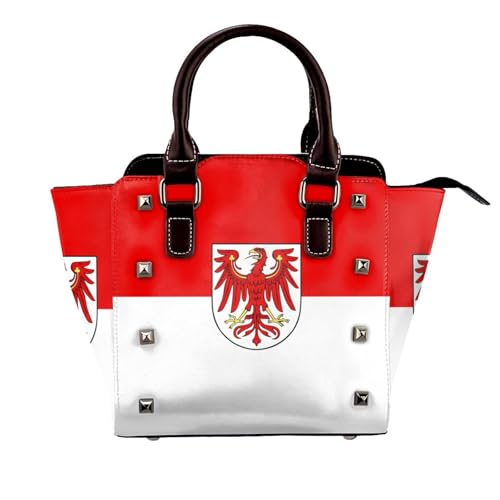 BOXILTD Brandenburg Flagge Nieten Handtasche für Damen - Damen Große Crossbody Tasche Leder Handtasche Geeignet für Tägliche Reisen, Schwarz BOXILTD Brandenburg Flagge Nieten Handtasche für Damen - Damen Große Crossbody Tasche Leder Handtasche Geeignet für Tägliche Reisen, Schwarz von BOXILTD
