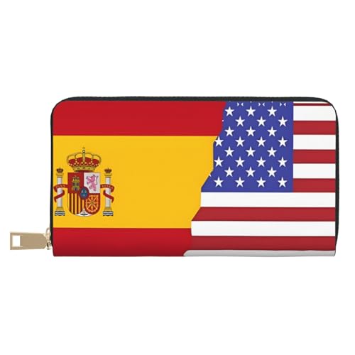 BOXILTD Braune Ledergeldbörse für Damen und Herren – lange Geldbörse mit Reißverschluss, großes Fassungsvermögen, Kreditkartenhalter, Reisegepäck, Amerikanische Spanien-Flagge, Einheitsgröße BOXILTD Braune Ledergeldbörse für Damen und Herren – lange Geldbörse mit Reißverschluss, großes Fassungsvermögen, Kreditkartenhalter, Reisegepäck, Amerikanische Spanien-Flagge, Einheitsgröße von BOXILTD