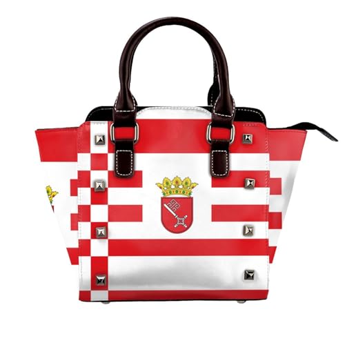 BOXILTD Bremen Banner Nieten Handtasche für Frauen - Damen Große Crossbody Tasche Leder Handtasche Geeignet für Tägliche Reisen, Schwarz von BOXILTD