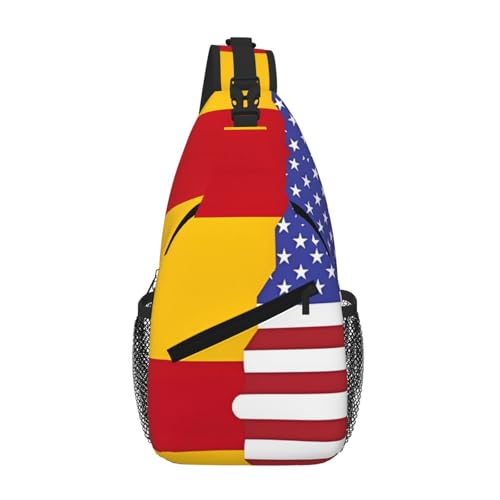 BOXILTD Dunkelviolette Umhängetasche für Damen und Herren, Rucksack, Schultertasche, Reisen, Wandern, Brusttasche, Arbeit und Reisen, Amerikanische Spanien-Flagge, Einheitsgröße von BOXILTD