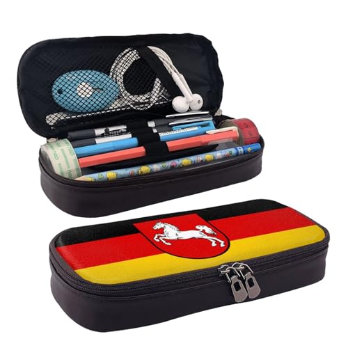 BOXILTD Federmäppchen aus Leder mit Flagge von Niedersachsen – Mehrzweck-Federmäppchen mit Reißverschluss, ein niedlicher Stifthalter, geeignet für die Arbeit von BOXILTD
