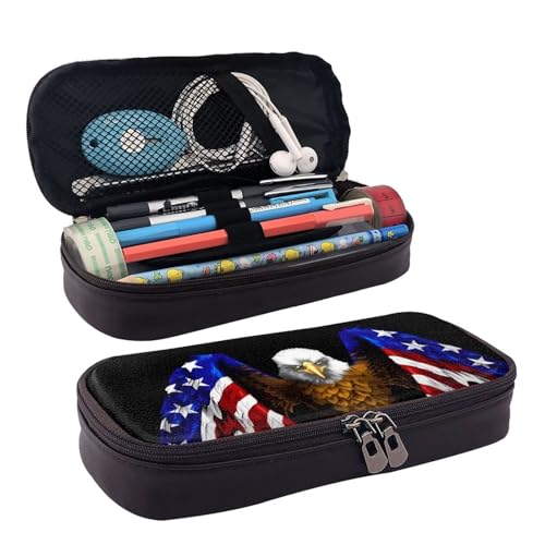 BOXILTD Federmäppchen aus Leder mit USA-Flagge, Patriotischer Adler, Mehrzweck-Federmäppchen mit Reißverschluss, niedlicher Stifthalter, geeignet für die Arbeit BOXILTD Federmäppchen aus Leder mit USA-Flagge, Patriotischer Adler, Mehrzweck-Federmäppchen mit Reißverschluss, niedlicher Stifthalter, geeignet für die Arbeit von BOXILTD