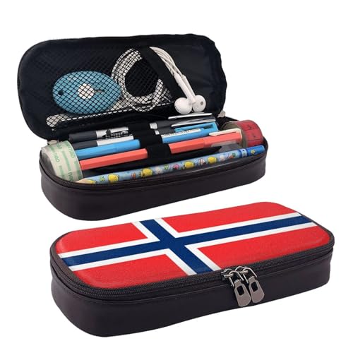 BOXILTD Federmäppchen aus Leder mit norwegischer Flagge, Mehrzweck-Federmäppchen mit Reißverschluss, niedlicher Stifthalter, geeignet für die Arbeit BOXILTD Federmäppchen aus Leder mit norwegischer Flagge, Mehrzweck-Federmäppchen mit Reißverschluss, niedlicher Stifthalter, geeignet für die Arbeit von BOXILTD