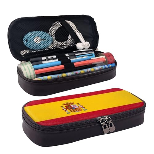 BOXILTD Federmäppchen aus Leder mit spanischer Flagge, Mehrzweck-Federmäppchen mit Reißverschluss, ein niedlicher Stifthalter, geeignet für die Arbeit von BOXILTD
