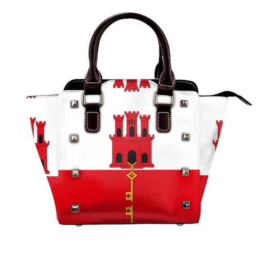BOXILTD Flag of Gibraltar Nieten Handtasche für Frauen - Damen Große Crossbody Tasche Leder Handtasche Geeignet für Tägliche Reisen Schwarz BOXILTD Flag of Gibraltar Nieten Handtasche für Frauen - Damen Große Crossbody Tasche Leder Handtasche Geeignet für Tägliche Reisen Schwarz von BOXILTD