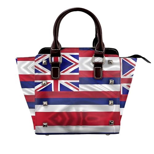 BOXILTD Flag of Hawaii American Studded Handtasche für Frauen - Damen Große Crossbody Tasche Leder Handtasche Geeignet für Tägliche Reisen Schwarz BOXILTD Flag of Hawaii American Studded Handtasche für Frauen - Damen Große Crossbody Tasche Leder Handtasche Geeignet für Tägliche Reisen Schwarz von BOXILTD