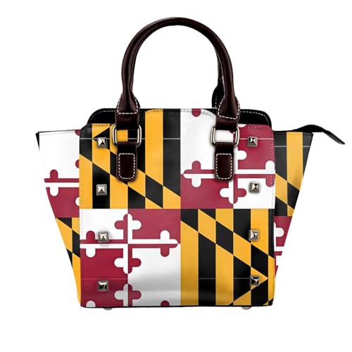 BOXILTD Flag of Maryland Nieten Handtasche für Frauen - Damen Große Crossbody Tasche Leder Handtasche Geeignet für Tägliche Reisen, Schwarz BOXILTD Flag of Maryland Nieten Handtasche für Frauen - Damen Große Crossbody Tasche Leder Handtasche Geeignet für Tägliche Reisen, Schwarz von BOXILTD