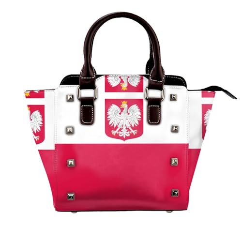 BOXILTD Flag of Poland Studded Handbag for Women - Women's Large Crossbody Bag Leather Handbag Suitable for Daily Travel, Black von BOXILTD